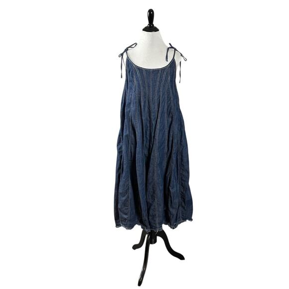 Free People Denim Dreams Midi Dress in 70s Blue Size XS Jean Jumper Retro - Picture 6 of 15